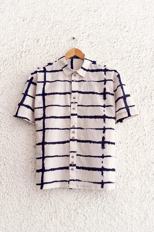Shirtek Premium Beige Abstract Check Print Casual Half Sleeve Shirt for Men